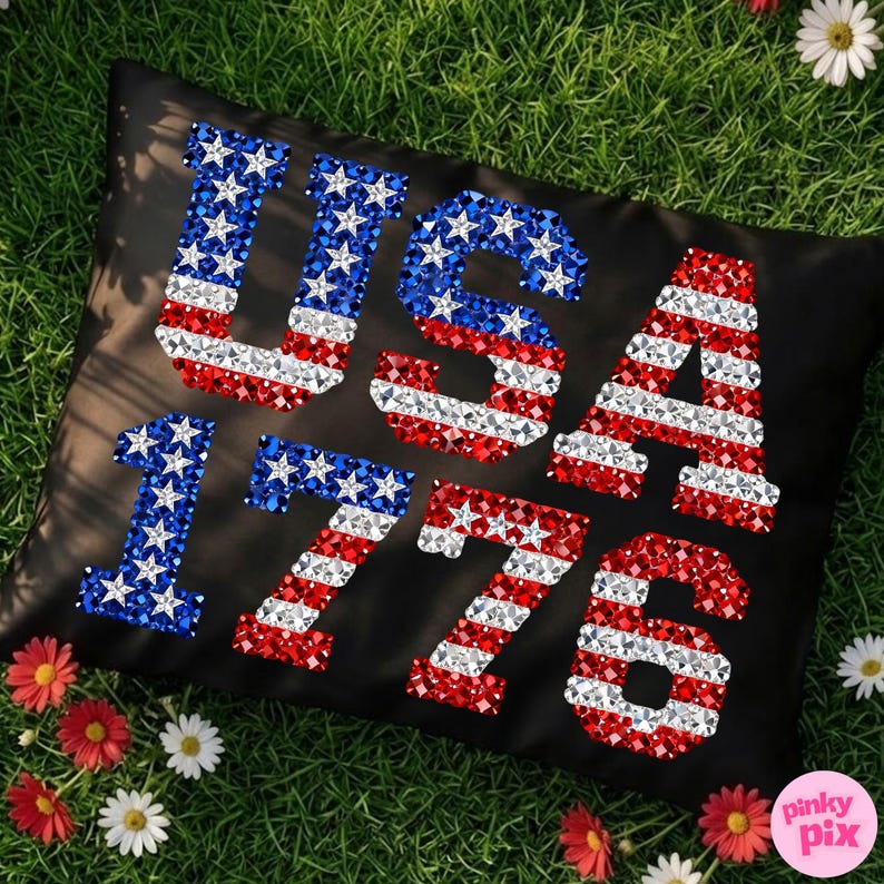 USA 1776 PNG: Strass Amerikanische Flagge Flagge DTF Design, Trending Digital Download Bild 1