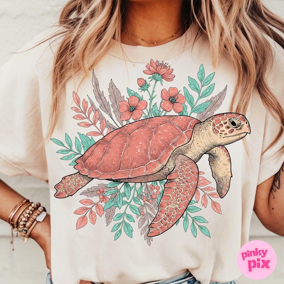 Boho Summer Sea Turtle PNG, Vintage Floral Turtle Sublimation, Coastal Wildflower Turtle Clipart, Retro Summer Beach PNG Design