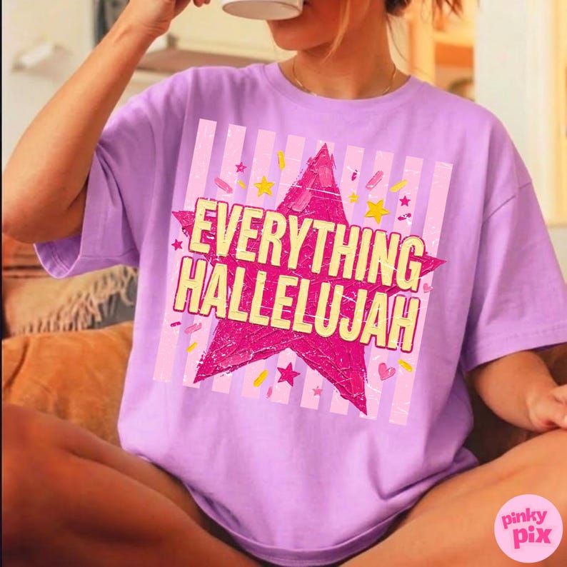 Allt Hallelujah PNG: Retro randig kristen tro Girly Star Grunge Sassy sublimering, digital nedladdning bild 11