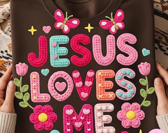 Faux Yarn Jesus Loves Me Png: Pink Coquette Floral Christian Sublimation Design