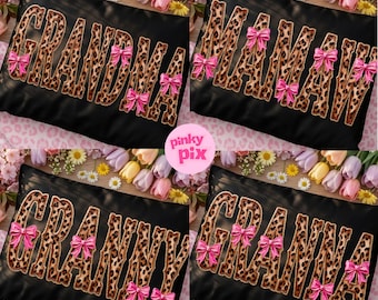 Leopard-Oma-PNG-Bundle: Glitzernde, kokette rosa Schleifen-Designs für Oma, Granna, Mamaw, Lolli