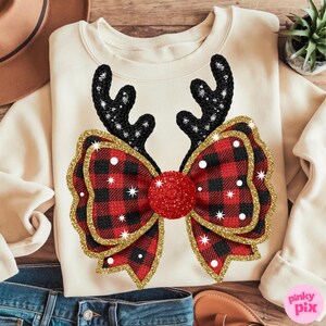 Fuskgarn Buffalo Rutig Rosett PNG: Glitter Antler Jul Sublimeringsdesign bild 7
