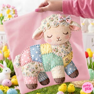 Patchwork Easter Sheep PNG: Grandmacore Quilt Easter Lamb Polka Dot Cottagecore Spring Sublimation Design