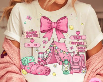 Coquette Girly Camping Png, Cute Tent Kids Shirt Design, Pink Bow Camping Sublimation, Sister Summer Camping Png, Best Friends Camping Png