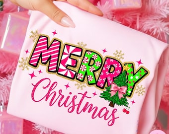 Glitter Merry Christmas Png, Colorful Christmas Png, Retro Christmas Shirt Png, Girly Cute Christmas Png, Trendy Holiday Png Clipart