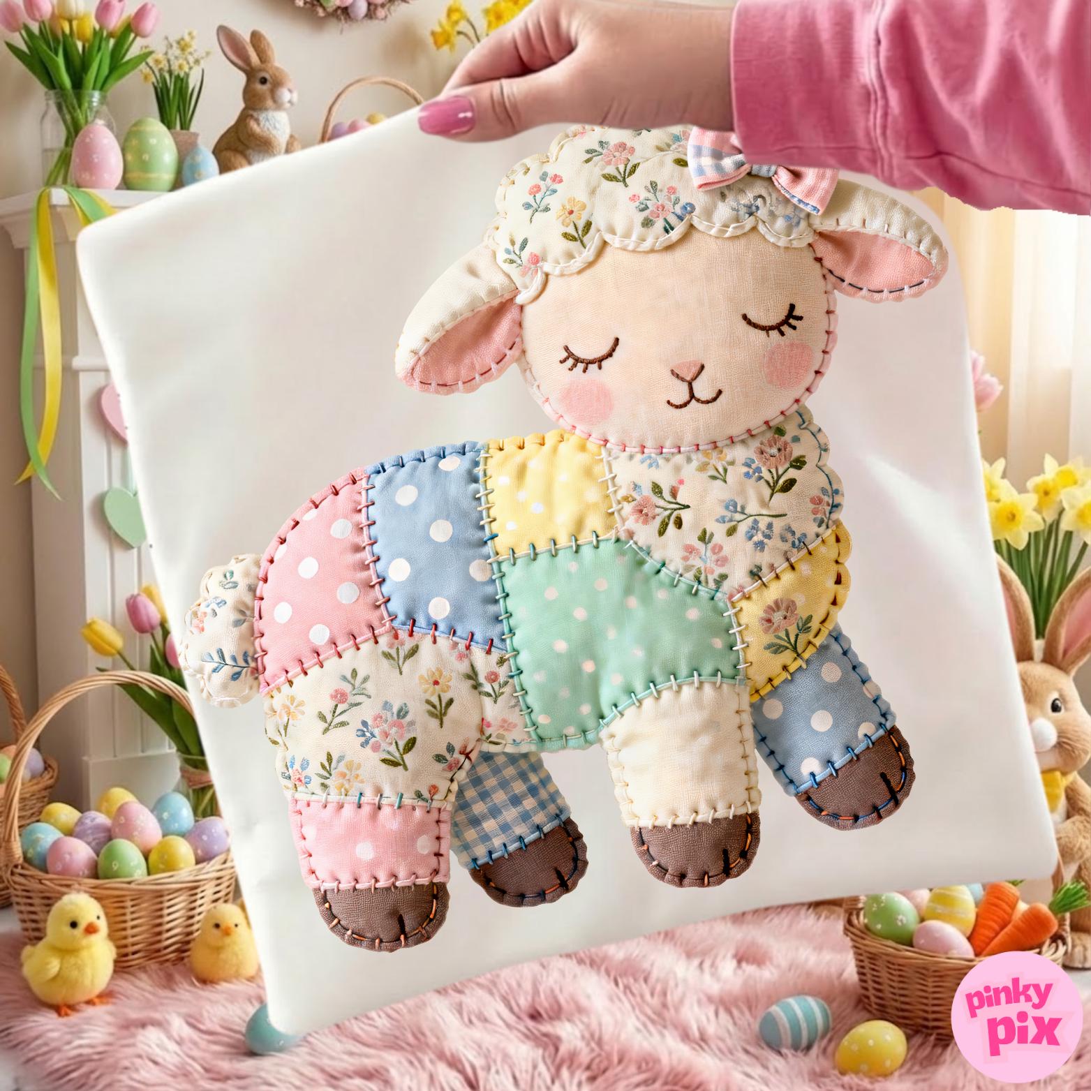 Patchwork Easter Sheep PNG: Grandmacore Quilt Easter Lamb Polka Dot ...