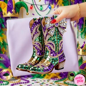 Mardi Gras Rhinestone Boots PNG: Crystal Mosaic Jewel Sparkle Cowgirl Bling Sublimation Design image 3