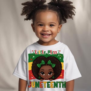 Little Miss Juneteenth PNG, Black Girl Kids Juneteenth Shirt Design, African American Pride Sublimation Clipart