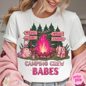 Camping Girls PNG Bundle, Glamping Pink Campfire Clipart, Cute Camp Squad Sublimation, Retro Girly Camping Crew Design image 6