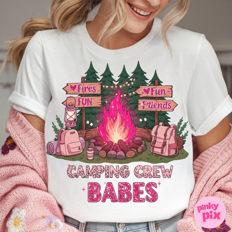 Camping Girls PNG Bundle, Glamping Pink Campfire Clipart, Cute Camp Squad Sublimation, Retro Girly Camping Crew Design image 6