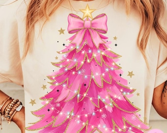 Albero di Natale rosa PNG: Glitter Coquette Design per sublimazione natalizia