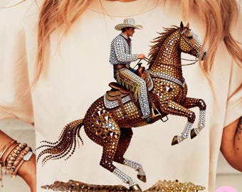 Cowboy Horse PNG: Western Rhinestone Rider Country Bling Crystal Mosaic Jewel Design