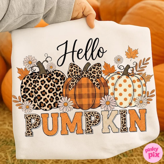 Hello Pumpkin Leopard Fall Pumpkin Bow Png, Retro Cozy Thanksgiving Autumn Pumpkin Design, Cute Fall Polka Dot Pumpkin Sublimation, Fall Png