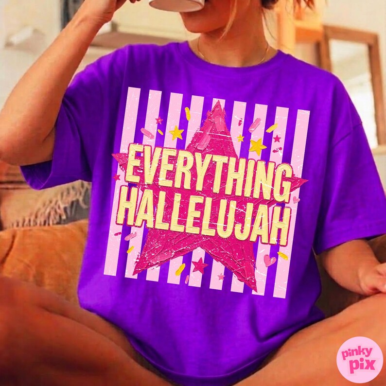Allt Hallelujah PNG: Retro randig kristen tro Girly Star Grunge Sassy sublimering, digital nedladdning bild 6
