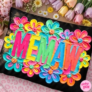 Memaw PNG: Tipografía floral retro de arcilla, flores brillantes y modernas, diseño de sublimación imagen 1