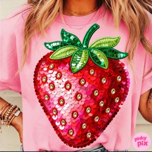 Erdbeer Sommer PNG: Sommer Pailletten Glitzer Cottagecore Stickerei Coquette Girly Fruit Design Bild 9