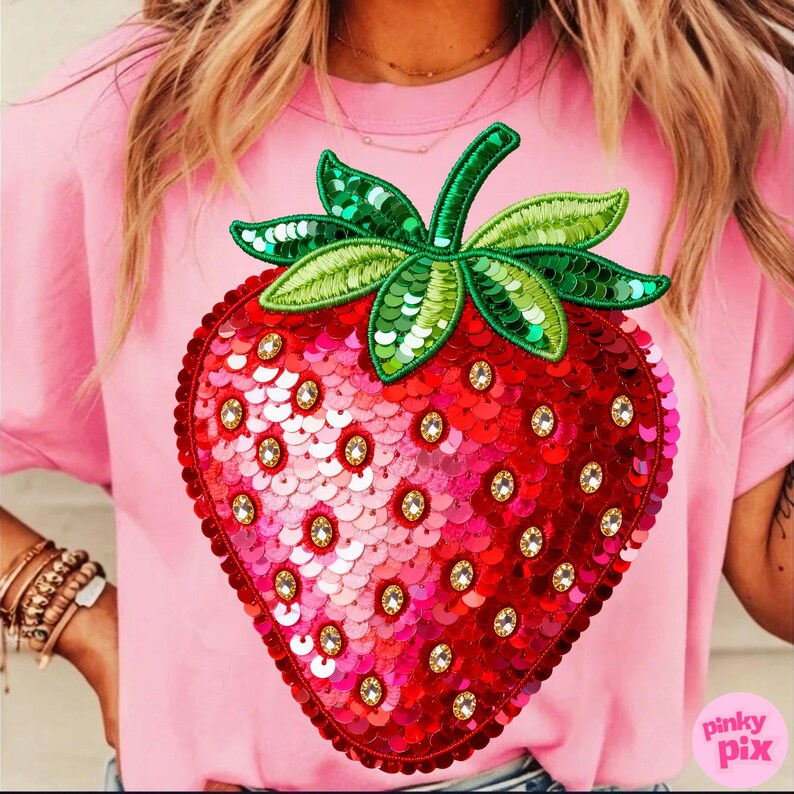 Erdbeer Sommer PNG: Sommer Pailletten Glitzer Cottagecore Stickerei Coquette Girly Fruit Design Bild 9