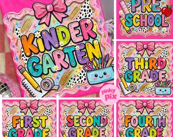 Coquette Tillbaka Till Skolan PNG-paket: Preppy Penseldrag Glitter Blommig Penna Lärargrafikdesign