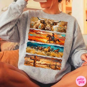 Western Cowboy PNG: Brushstroke Horse Longhorn Cross Sublimation Design, Trending Digital Download image 10
