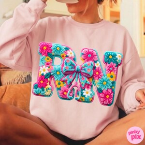 RN Nurse PNG: Floral Registered Nurse Faux Yarn Bow Sublimation Design, Trending Digital Download image 9