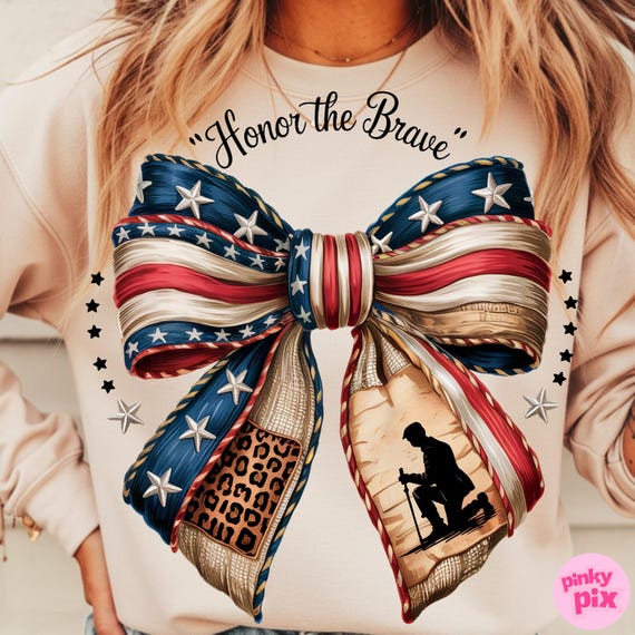 Memorial Day Bow PNG, Patriotic American Flag Clipart, Veteran Sublimation Design, Military Leopard Bow, 4th of July PNG for Shirt