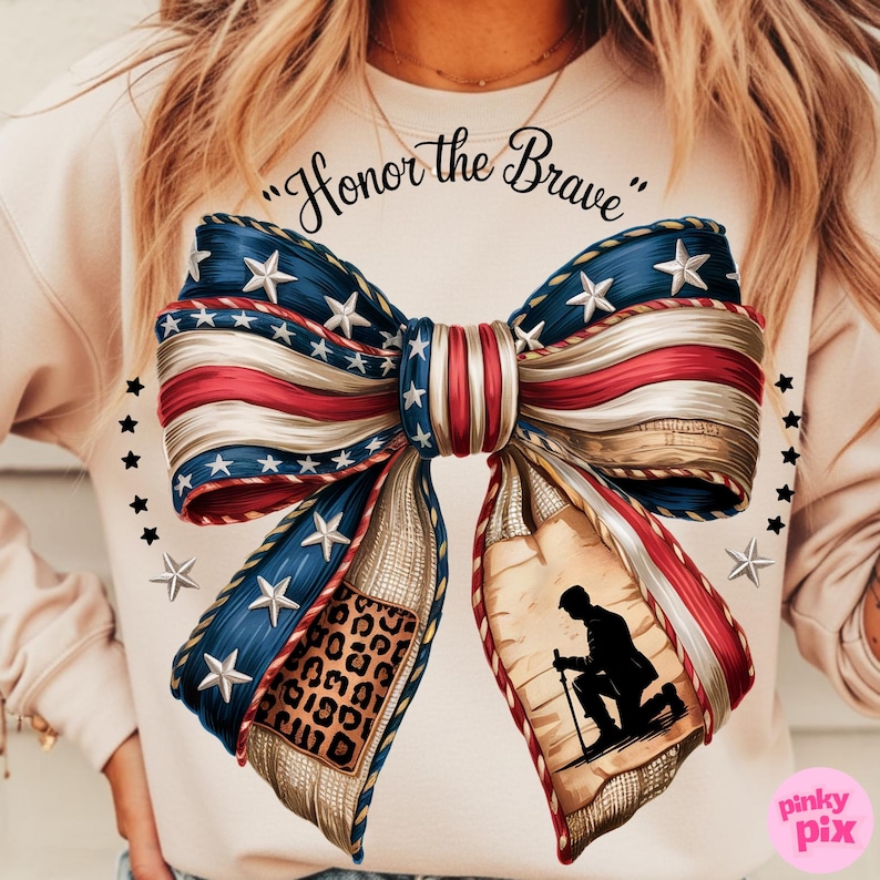Memorial Day Bow PNG, patriottische Amerikaanse vlag clipart, veteraan sublimatie ontwerp, militaire Leopard Bow, 4 juli png voor shirt afbeelding 1
