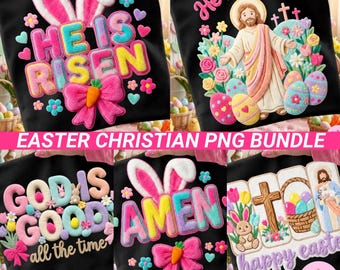Easter Christian PNG Bundle: Faux Yarn Religious Colorful Floral Spring Faith Holiday Sublimation Designs