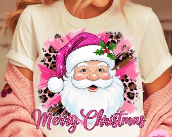 Merry Christmas Png, Pink Christmas Png, Cute Santa Claus Png, Girly Christmas Png, Pink Santa Png, Preppy Christmas Shirt Design