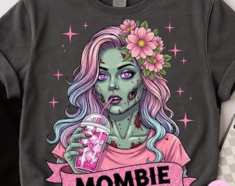 Pink Mombie Halloween png, grappige zombie moeder sublimatie, schattig girly griezelig seizoen shirt, Mom Life horror digitale download