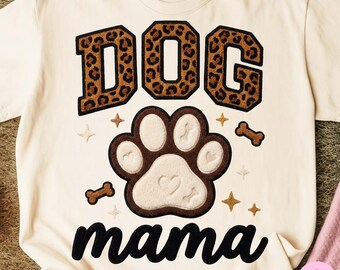 Dog Mama PNG: Faux Yarn Chenille Leopard Sublimation Design, Trending Digital Download