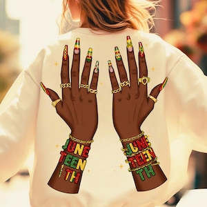 Juneteenth Nails PNG, Black Girl Magic Hand Clipart, Afro Glam Freedom Art, African American Pride Sublimation for T-Shirts