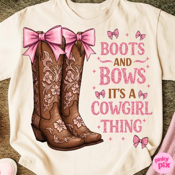 Boots and Bows PNG, Cowgirl Thing Sublimation, Western Girl Clipart, Pink Cowgirl Shirt Design, Country Rodeo PNG