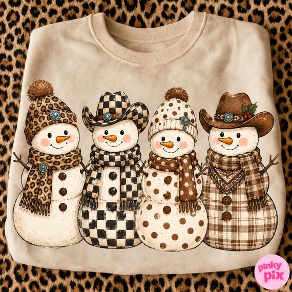Western Snowman PNG: Leopard Cowboy Christmas Winter Design (Digital Download)