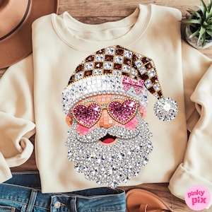 Leopard Christmas Santa PNG: Faux Rhinestone Checkered Bling Spakle Crystal Mosaic Jeweled Design image 9