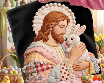 Jezus paashaas png: patchworkparels christelijk lentesublimatieontwerp, trending digitale download