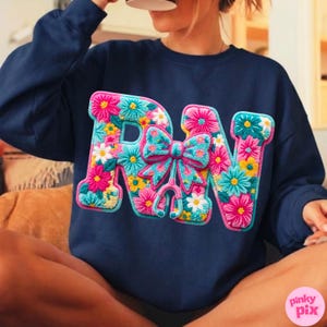 RN Nurse PNG: Floral Registered Nurse Faux Yarn Bow Sublimation Design, Trending Digital Download image 5