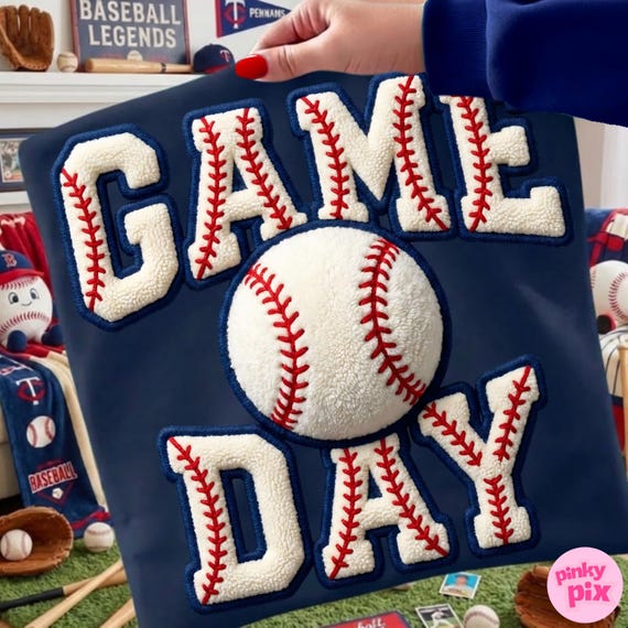 Game Day Baseball PNG: Faux Yarn Sports Sublimation Design, Trending Digital Download File