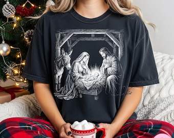 Nativity PNG: Vintage Christian Christmas Halftone DTF Design