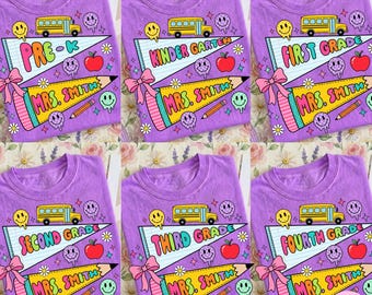 Custom Teacher Name PNG: Retro Grade Level Back To School Bundle Trendy Design