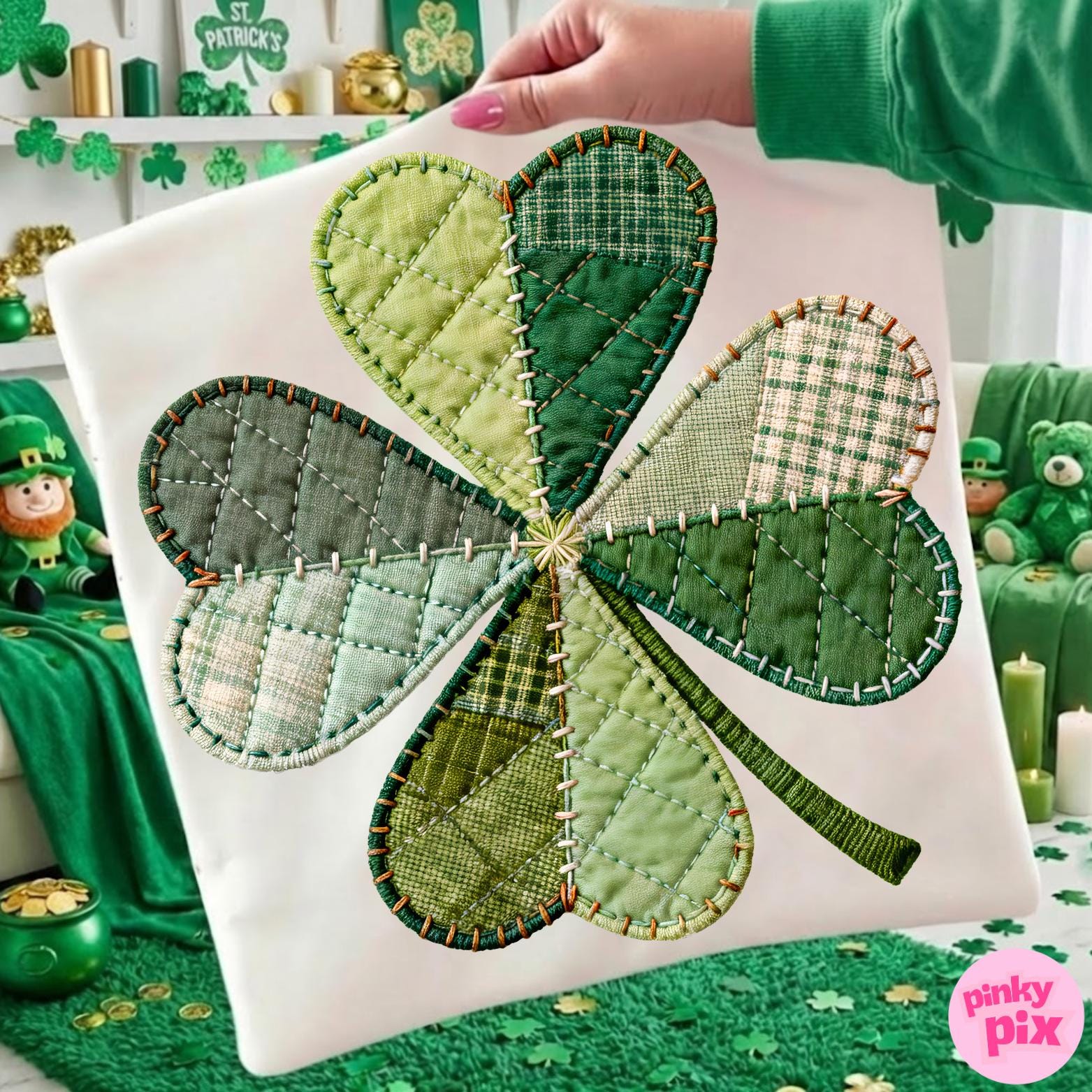 Patchwork Shamrock PNG: St Patricks Day Clover Sublimation Design ...