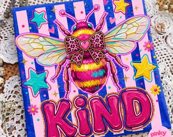 Bee Kind PNG: Preppy Stripes Mental Health Positive Coquette Leopard Print Design