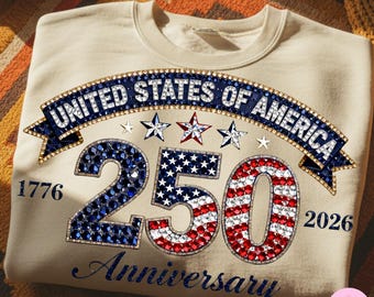 USA 250-jähriges Jubiläum PNG: 1776-2026 Amerika Faux Strassstein Patriotic Fourth Of Jul DTF Design