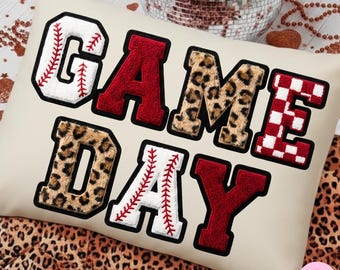 Leopard Baseball Game Day PNG: Faux Yarn Red Checkered Sports Sublimation Design, Digital Download