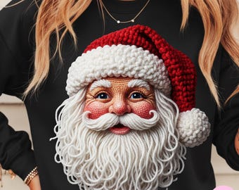 Faux Crochet Santa PNG: Gemütliches Garn Textur Sublimation Design