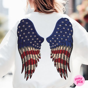 American Flag Wings PNG, Patriotic Angel Clipart, 4th of July Sublimation, USA Pride Design, Freedom Printable, Tumbler Shirt Art