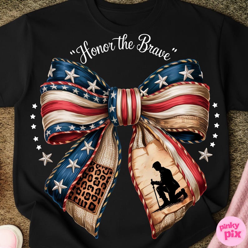 Memorial Day Bow PNG, patriottische Amerikaanse vlag clipart, veteraan sublimatie ontwerp, militaire Leopard Bow, 4 juli png voor shirt afbeelding 4