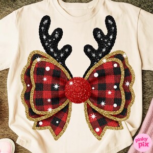 Fuskgarn Buffalo Rutig Rosett PNG: Glitter Antler Jul Sublimeringsdesign bild 3