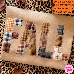 Fall PNG: Faux Embroidery Patchwork Plaid Autumn Letters Design, Instand Download