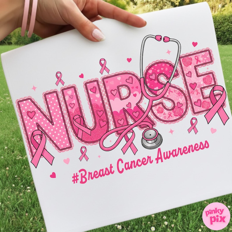 Nurse Breast Cancer Awareness Png Bundle: Pink Ribbon RN, CNA, NICU ...