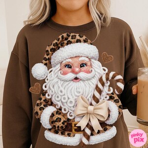 Faux Yarn Santa Png: Leopard Crochet Coquette Candy Cane Bow Sublimation Design image 5